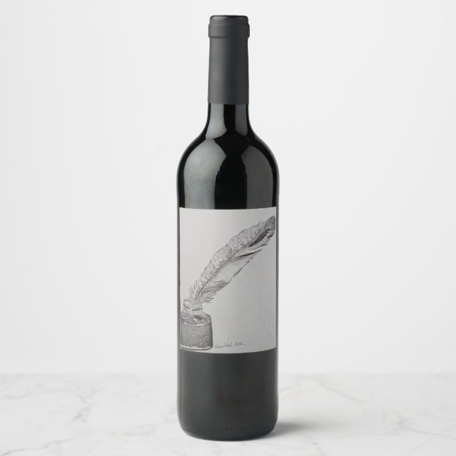 Rótulo da garrafa de vinho, Pena a tinta, Pena de  (Frente)