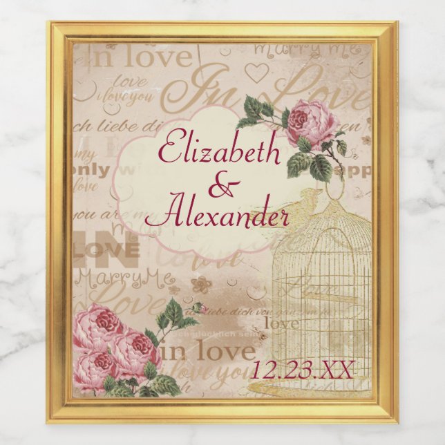 Rótulo da garrafa de vinho personalizado do casame (Rótulo Único)