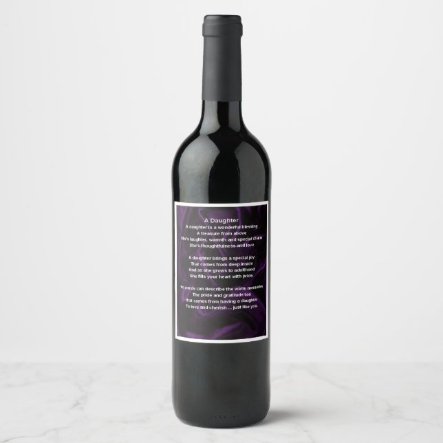 Rótulo da garrafa de vinho Poem Filha - Roxo (Frente)