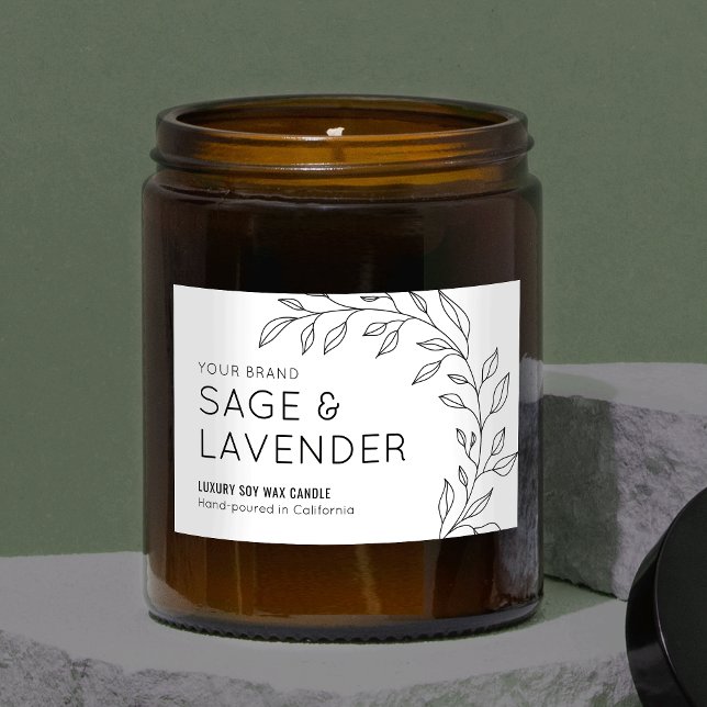 Rótulo da Vintage Botânica Mínima Deixa Vela (Elegant floral rectangle product label, great for candle jars, diffusers, wax melts and more!)