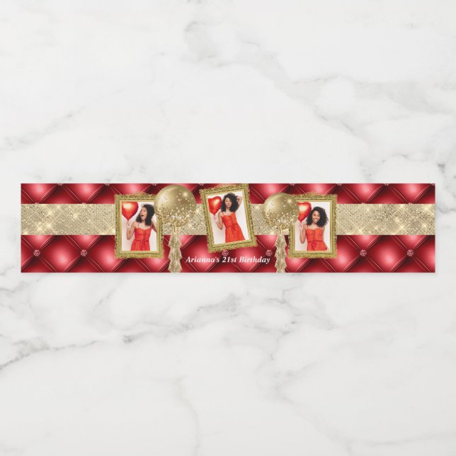 Rótulo de Água Vermelha e Dourada com Imagens (Rótulo Único)