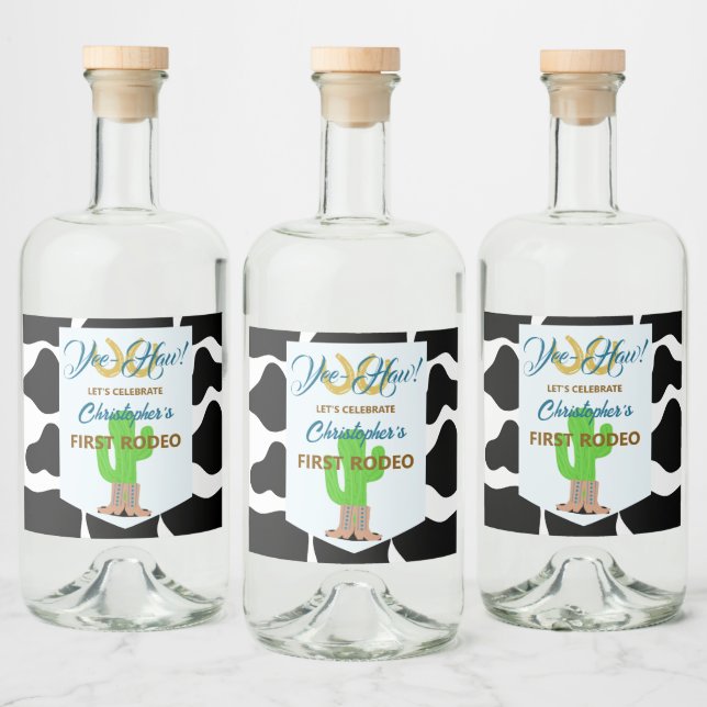 Rótulo de Bebida de Aniversário de Rodeio de Cowbo (Garrafas)
