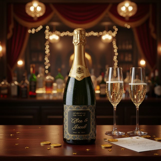 Rótulo de Champanhe de Casamento em Estilo Bordado (Criador carregado)
