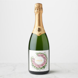 Rótulo de Champanhe de Noiva com Grinalda de Peôni