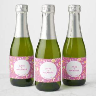 Rótulo de Champanhe Floral de Flor Rosa Botânico