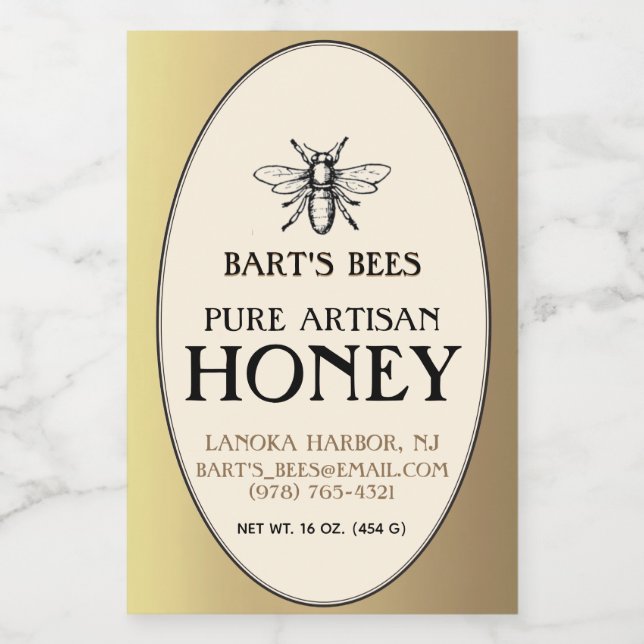 Rótulo de Comida do Retângulo de Abelhas Heráldico (Rótulo Único)