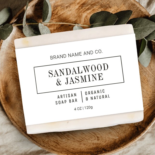 Rótulo de embrulhamento do Bar de Shampoo branco p (Simple soap bar wrap around label in black and white with fully editable text, colors and layout)