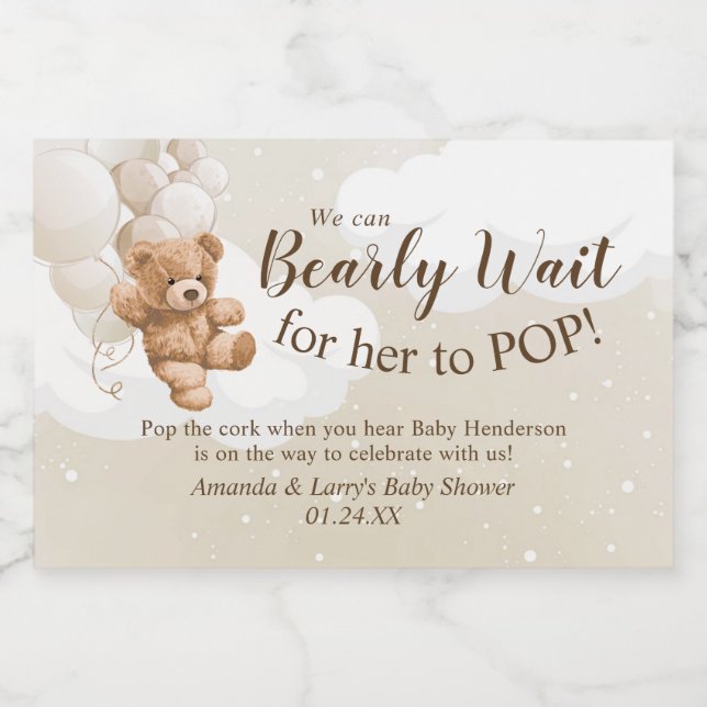 Rótulo de Espumante Mini Teddy Bear com Balões (Rótulo Único)