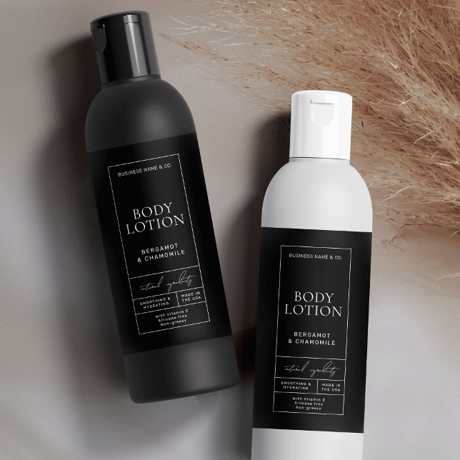 Rótulo de Frasco Cosmético de Loção Negra Moderna  (Minimalist black apothecary style waterproof product labels for 8 OZ cosmo bottles *verify size)