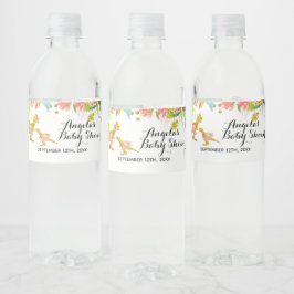 Rótulo de Garrafa de Água Dourada Dino Rosa