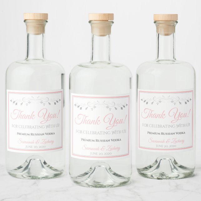 Rótulo De Garrafa De Casamento Rosa E Cinza Obriga (Garrafas)