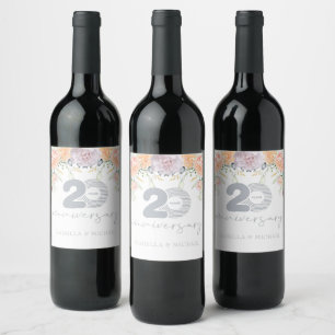 Rótulo De Garrafa De Cerveja 20o aniversário de casamento floral luxuoso