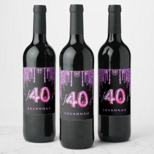 Rótulo De Garrafa De Cerveja 40 e fabuloso aniversário de glamour preto roxo