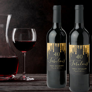 Rótulo De Garrafa De Cerveja 40 fabulous birthday black gold glitter sparkle