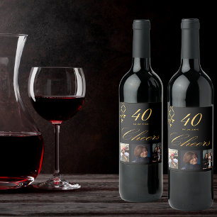 Rótulo De Garrafa De Cerveja 40th birthday party photo black gold cheers script