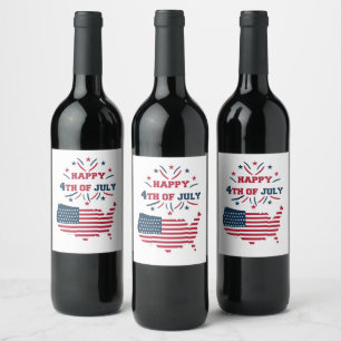 Rótulo De Garrafa De Cerveja 4 de julho Fireworks EUA Red White Flag