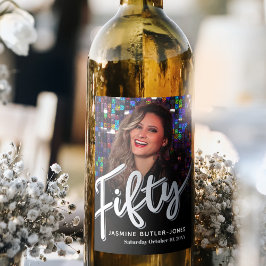 Rótulo De Garrafa De Cerveja 50ª foto festa de aniversário preta prateada