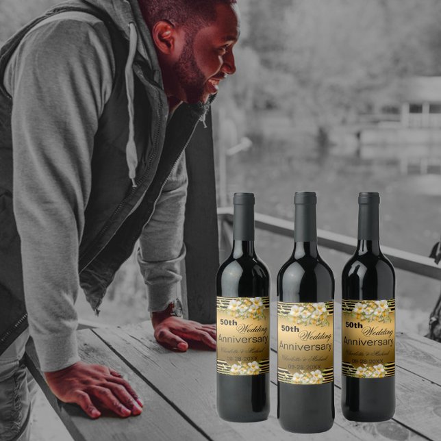 Rótulo De Garrafa De Cerveja 50º aniversário de casamento Dourado (Criador carregado)