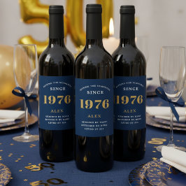 Rótulo De Garrafa De Cerveja 50º Aniversário Nome 1976 Chic Azul Dourado Elegan
