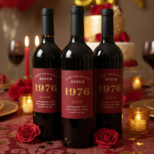 Rótulo De Garrafa De Cerveja 50º Aniversário Nome 1976 Red Dourado Elegant Chic