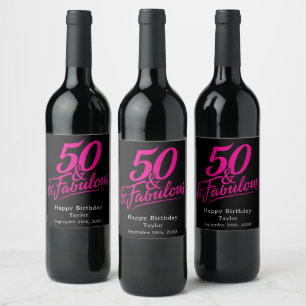 Rótulo De Garrafa De Cerveja 50 e Fabuloso Aniversário Script Rosa Personalizad
