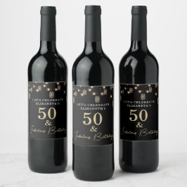 Rótulo De Garrafa De Cerveja 50 e preto fabuloso com luzes de cordas