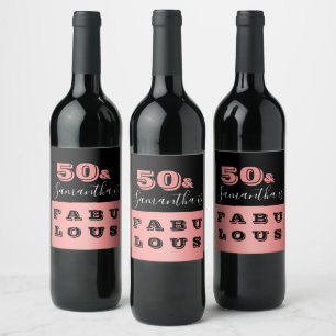Rótulo De Garrafa De Cerveja 50 e Rosa fabulosa Dourada 50ª Festa de aniversári