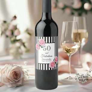Rótulo De Garrafa De Cerveja 50 fabulosas rosas de aniversários preto listras b