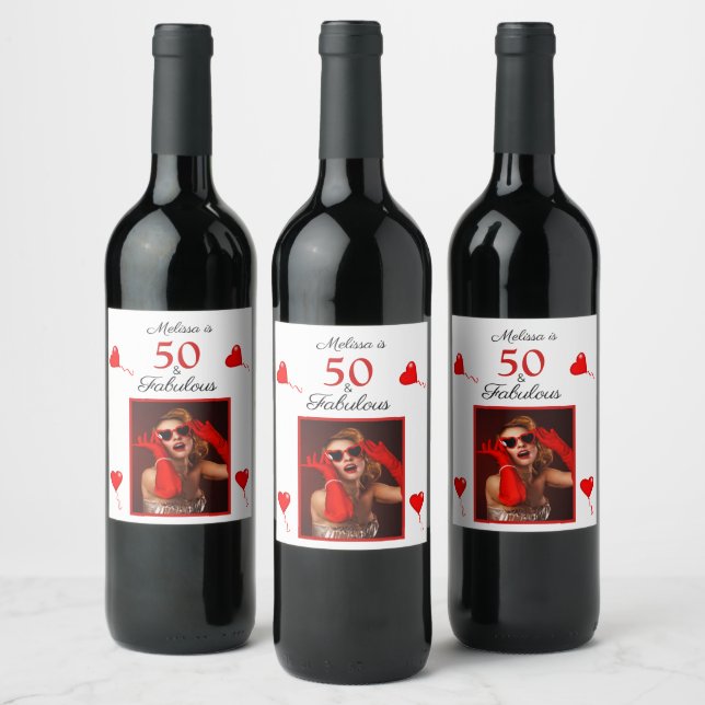 Rótulo De Garrafa De Cerveja 50 & Fabuloso Nome de Foto Personalizado Vermelho  (Garrafas)