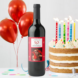 Rótulo De Garrafa De Cerveja 50 & Fabuloso Nome de Foto Personalizado Vermelho