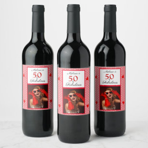 Rótulo De Garrafa De Cerveja 50 & Fabuloso Nome de Foto Vermelho 50º Aniversá