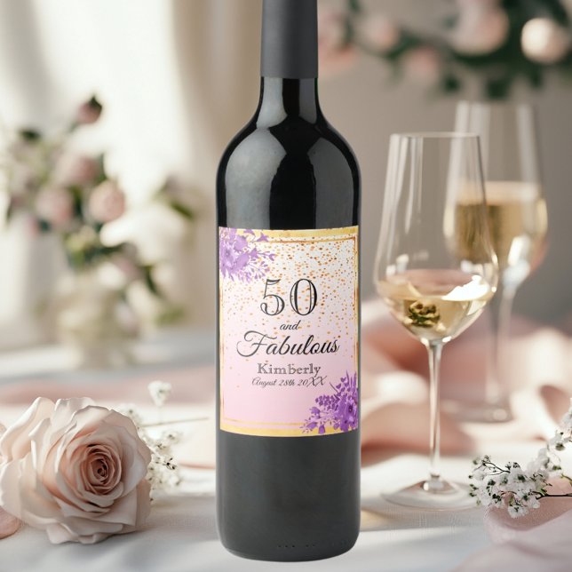 Rótulo De Garrafa De Cerveja 50 florais de violeta rosa de ouro fabulosos (Criador carregado)