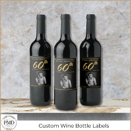 Rótulo De Garrafa De Cerveja 60º Aniversário do Elegante Foto do Vinho Dourado