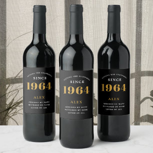 Rótulo De Garrafa De Cerveja 60º Aniversário Nome 1964 Chic Preto Dourado Elega