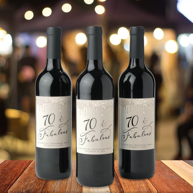 Rótulo De Garrafa De Cerveja 70 Birthday Dourado Glitter (Criador carregado)