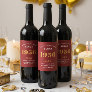 Rótulo De Garrafa De Cerveja 70 Birthday Name 1956 Red Dourado Elegant Chic