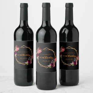 Rótulo De Garrafa De Cerveja 70 de aniversário burgundy dourado floral geomét