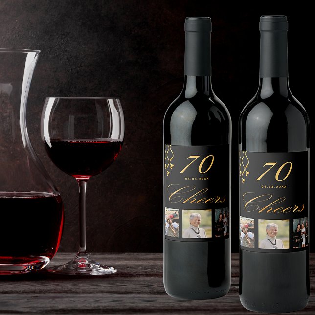 Rótulo De Garrafa De Cerveja 70 festa de aniversário fotografia preto dourado r (Criador carregado)