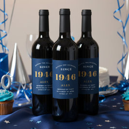 Rótulo De Garrafa De Cerveja 80 Aniversário Nome 1946 Chic Azul Dourado Elegant