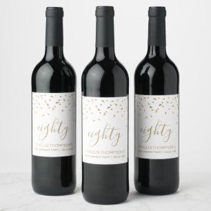 Rótulo De Garrafa De Cerveja 80 Birthday Modern Dourado Triângulo Confetti Whi