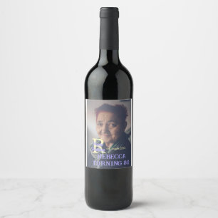 Rótulo De Garrafa De Cerveja 80 de aniversário da foto adicione nome data roxo