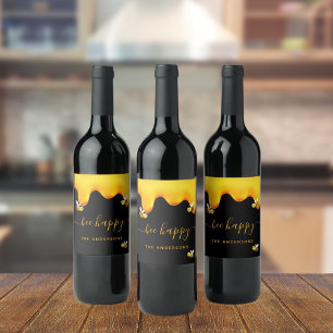 Rótulo De Garrafa De Cerveja Abeja negra abelhas felizes mel doce monograma