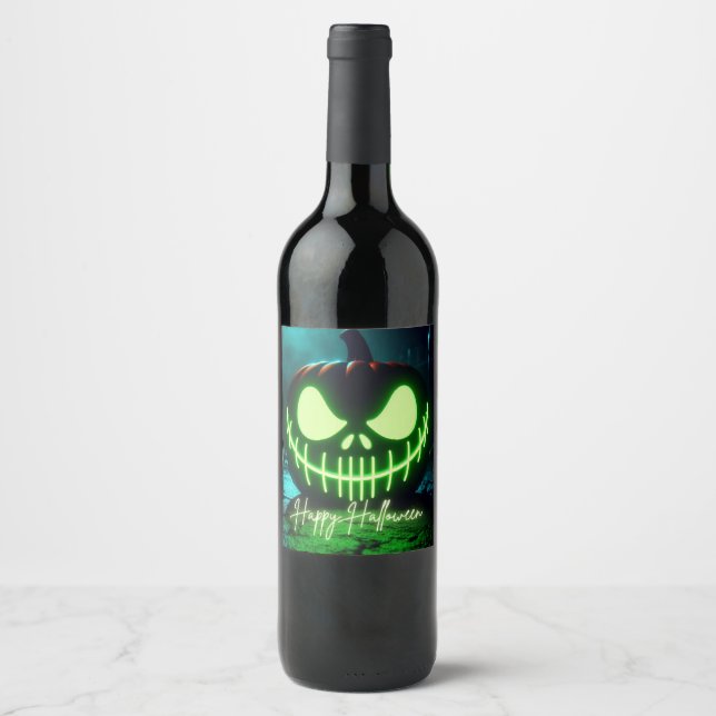 Rótulo De Garrafa De Cerveja Abóbora de Halloween verde-assustadora (Frente)