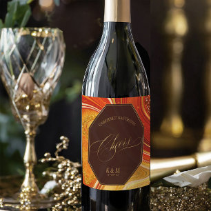 Rótulo De Garrafa De Cerveja Abstrato Agate Wedding Cheers Hot Orange ID827