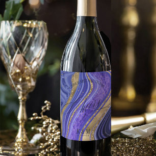 Rótulo De Garrafa De Cerveja Abstrato Agate Wedding Midnight ID827