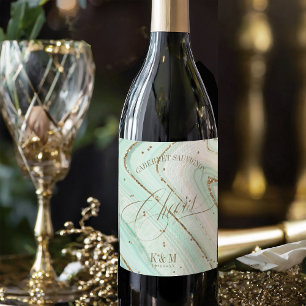 Rótulo De Garrafa De Cerveja Abstrato Agate Wedding Mint ID827