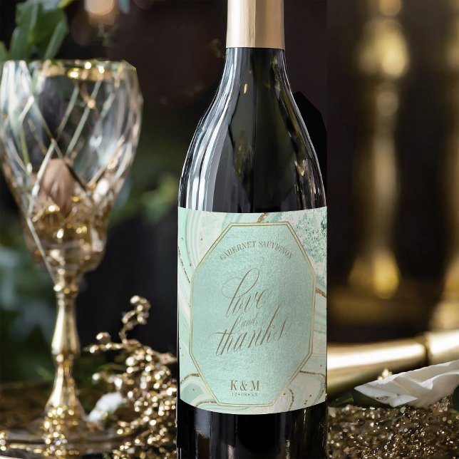 Rótulo De Garrafa De Cerveja Abstrato Agate Wedding Obrigado V1 Mint ID827 (Criador carregado)