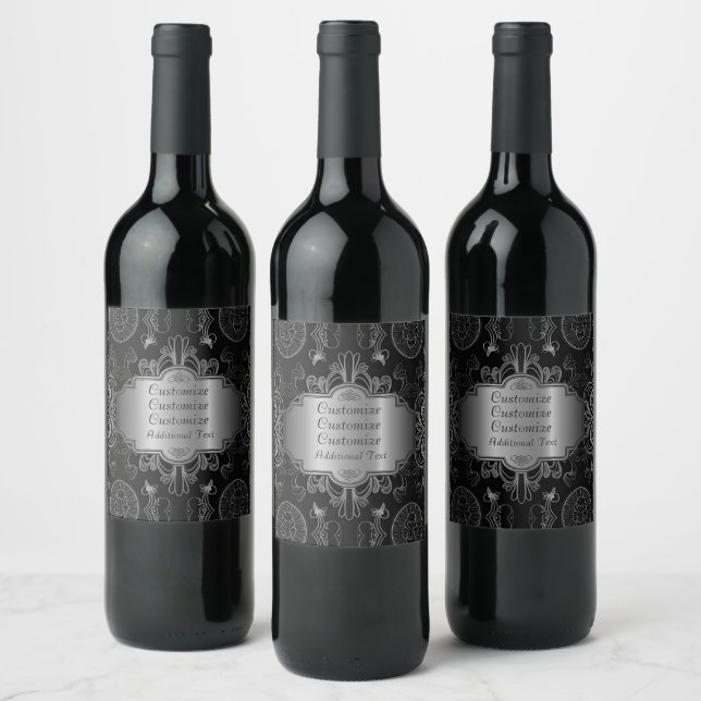 Rótulo De Garrafa De Cerveja Abstrato Floral Preto E Prata (Garrafas)