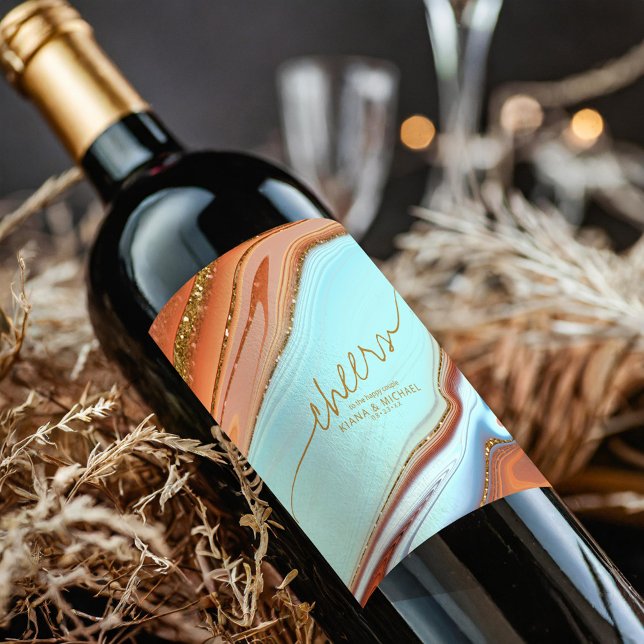 Rótulo De Garrafa De Cerveja Abstrato Glitter Strata Cheers Sky Blue ID903 (Criador carregado)