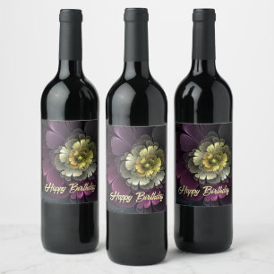 Rótulo De Garrafa De Cerveja Abstrato Modern Purpur Khaki Cinza Flor Fractal